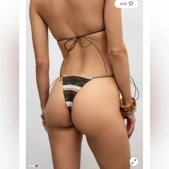 Jaded London Cata Stripe Micro Ruffle Knit Bikini Set Trianlge Top & Bottoms 6 - Picture 5 of 11